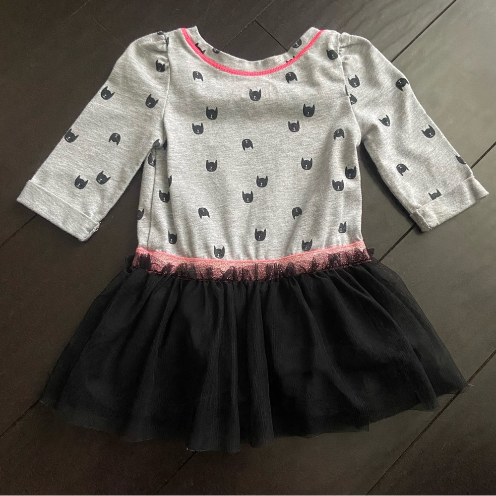 Circo black tutu long sleeved cat print shirt dress size 12M GUC